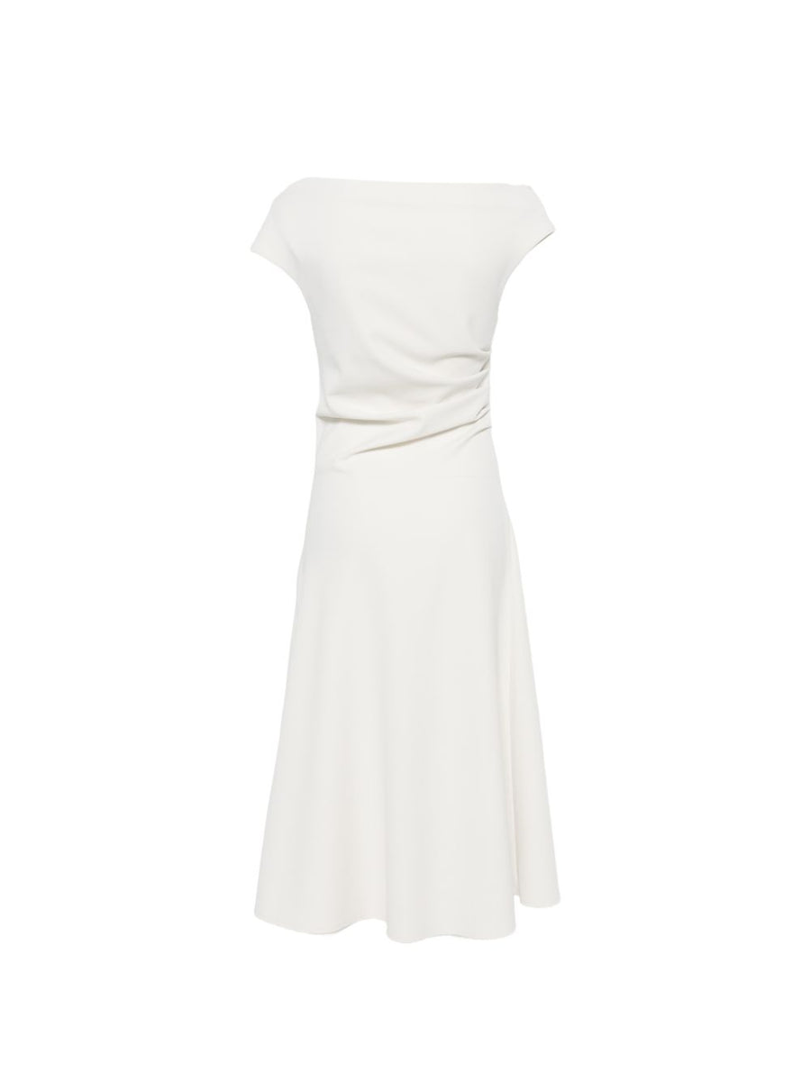Parosh A Line Midi Dress For Women With Draped Detail Ivory Elegant Versatile Summer Essential