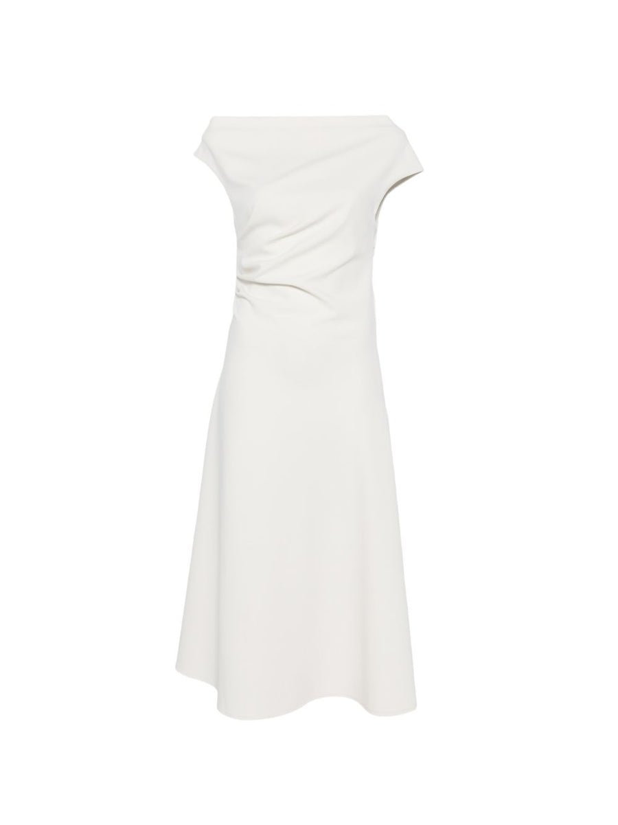 Parosh A Line Midi Dress For Women With Draped Detail Ivory Elegant Versatile Summer Essential