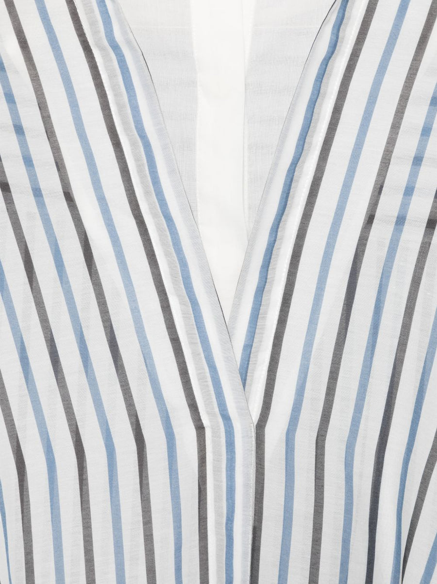 Semicouture Graciana Cotton Shirt With V Neck Navy Striped Long Sleeve Asymmetric Hem For Women Polished Wardrobe