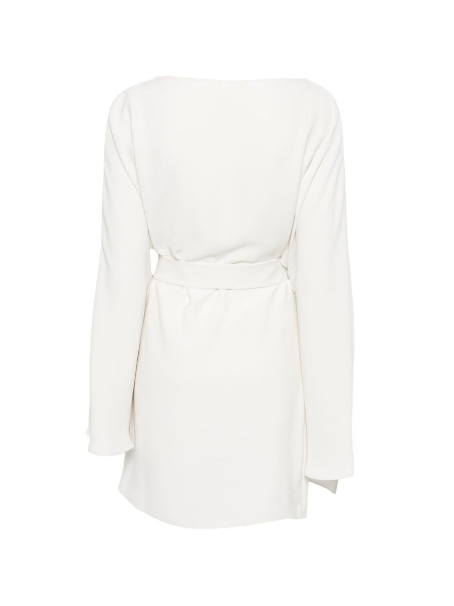 Parosh Short Dress Ivory Polyester With Belted Waist Boat Neck For Women Chic And Versatile