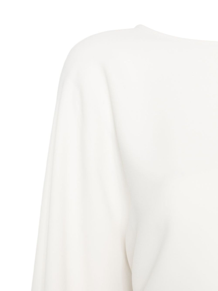 Parosh Short Dress Ivory Polyester With Belted Waist Boat Neck For Women Chic And Versatile