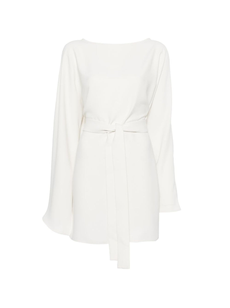Parosh Short Dress Ivory Polyester With Belted Waist Boat Neck For Women Chic And Versatile
