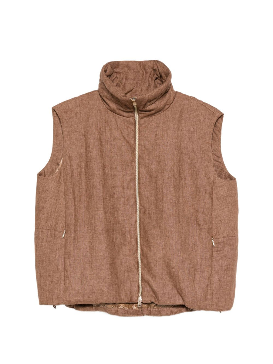 Herno Nylon Zipped Vest For Women Versatile Layering Front Zip Funnel Neck Lightweight