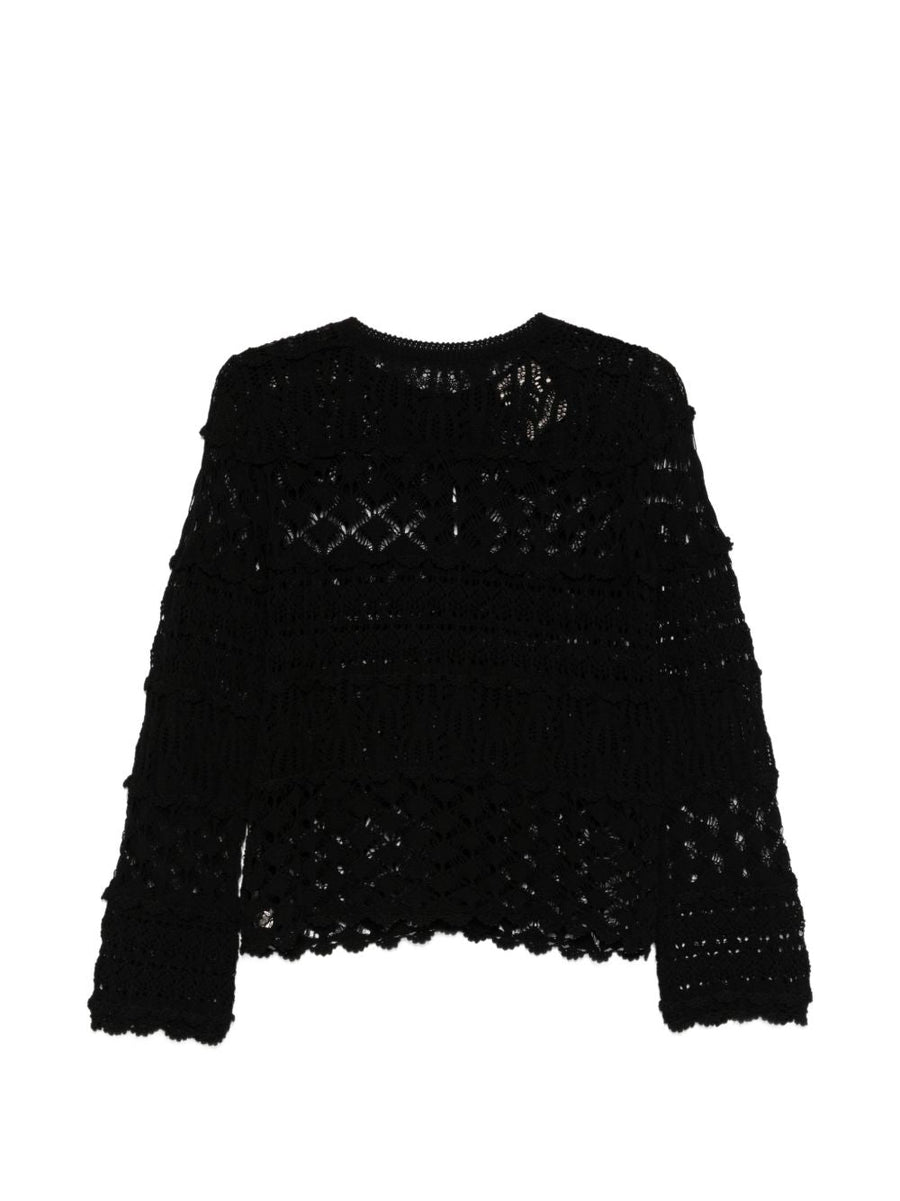 Semicouture Zilla Cotton Cardigan For Women Textured Crochet Knit With Scalloped Trim