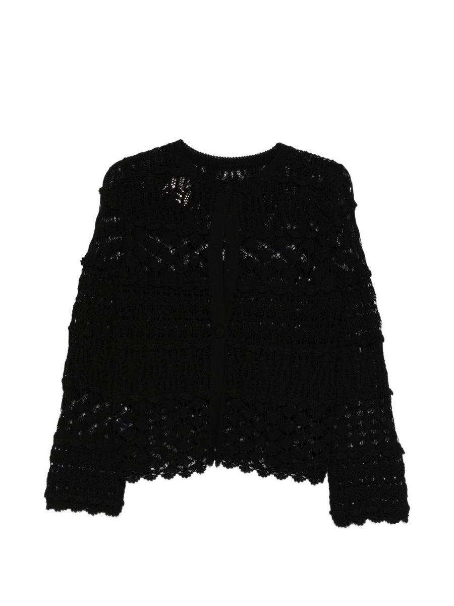 Semicouture Zilla Cotton Cardigan For Women Textured Crochet Knit With Scalloped Trim