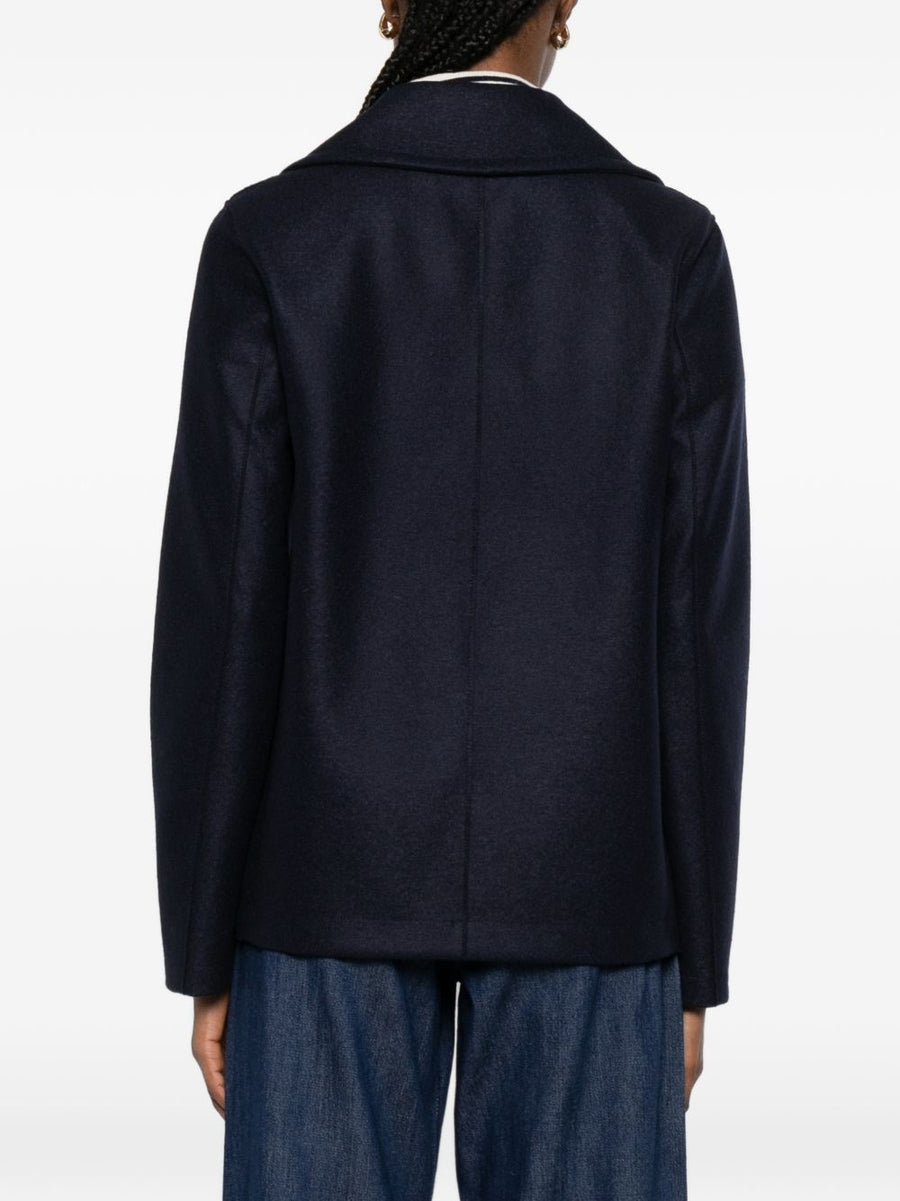 Harris Wharf London Virgin Wool Coat Navy Double Breasted With Premium Structured Silhouette For Women
