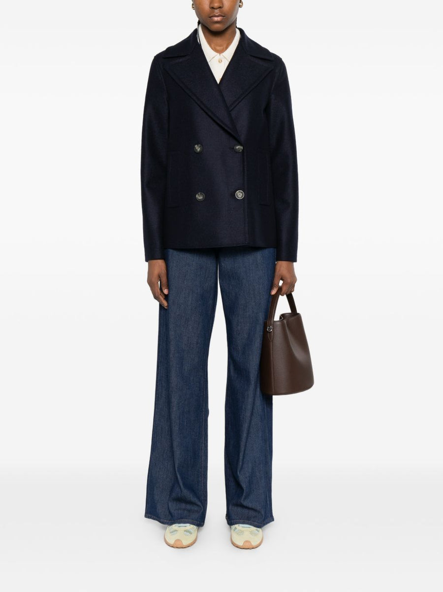 Harris Wharf London Virgin Wool Coat Navy Double Breasted With Premium Structured Silhouette For Women