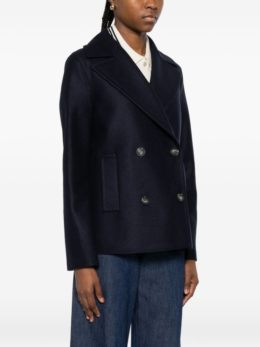 Harris Wharf London Virgin Wool Coat Navy Double Breasted With Premium Structured Silhouette For Women