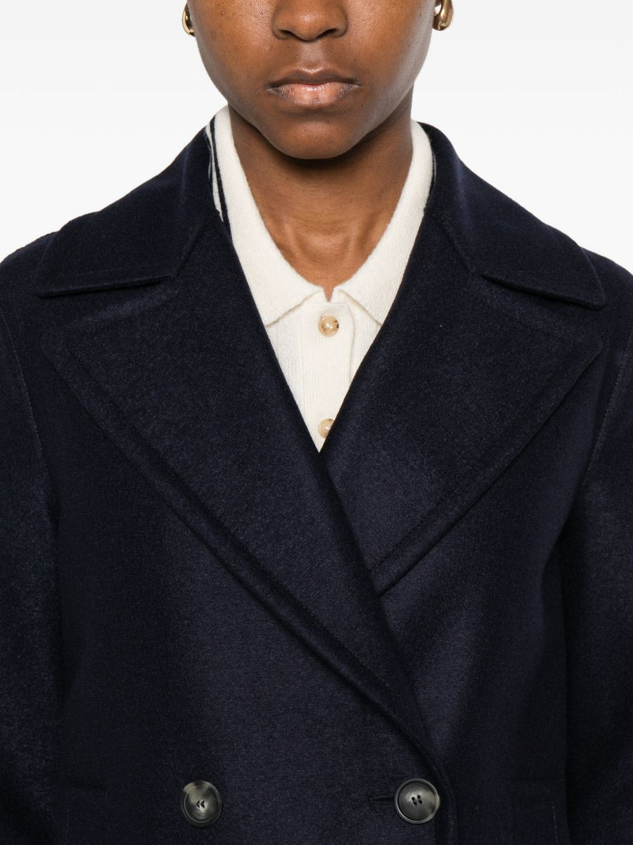 Harris Wharf London Virgin Wool Coat Navy Double Breasted With Premium Structured Silhouette For Women