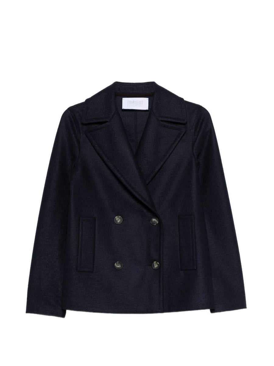 Harris Wharf London Virgin Wool Coat Navy Double Breasted With Premium Structured Silhouette For Women