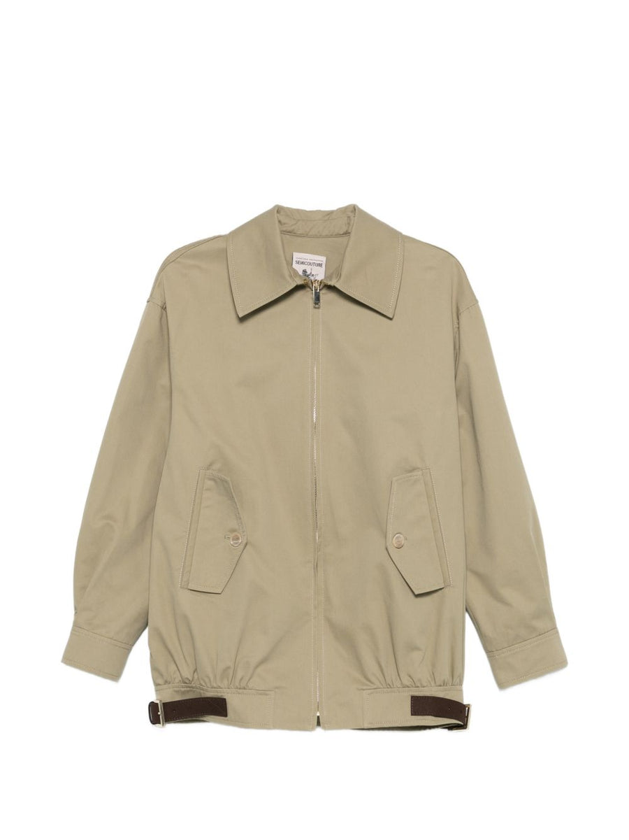 Semicouture Nives Cotton Bomber Jacket for Women in Khaki Green, 100 Percent Cotton, Zip Front