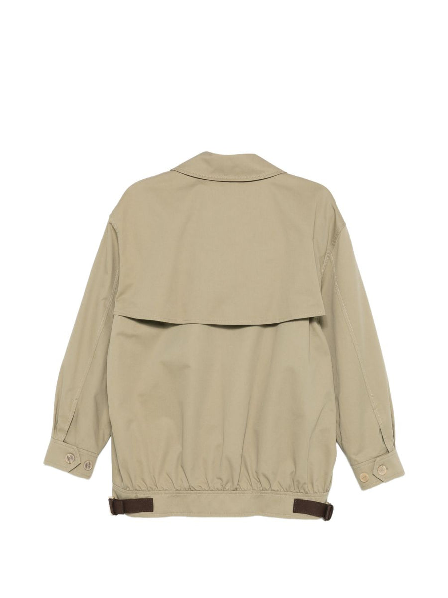 Semicouture Nives Cotton Bomber Jacket for Women in Khaki Green, 100 Percent Cotton, Zip Front