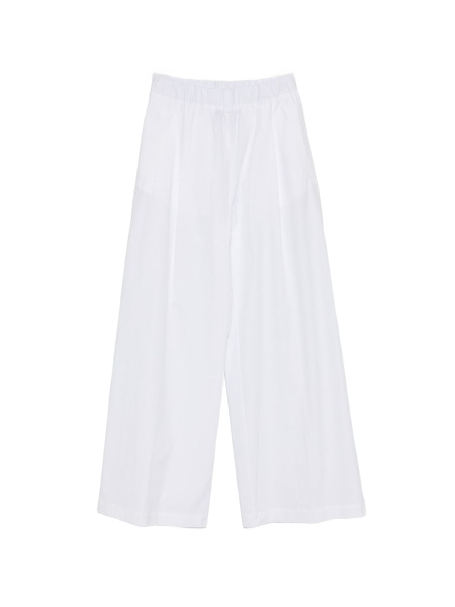 Semicouture Jhonny Cotton Trousers For Women Wide Leg Desk To Weekend Comfort Elastic Waist White