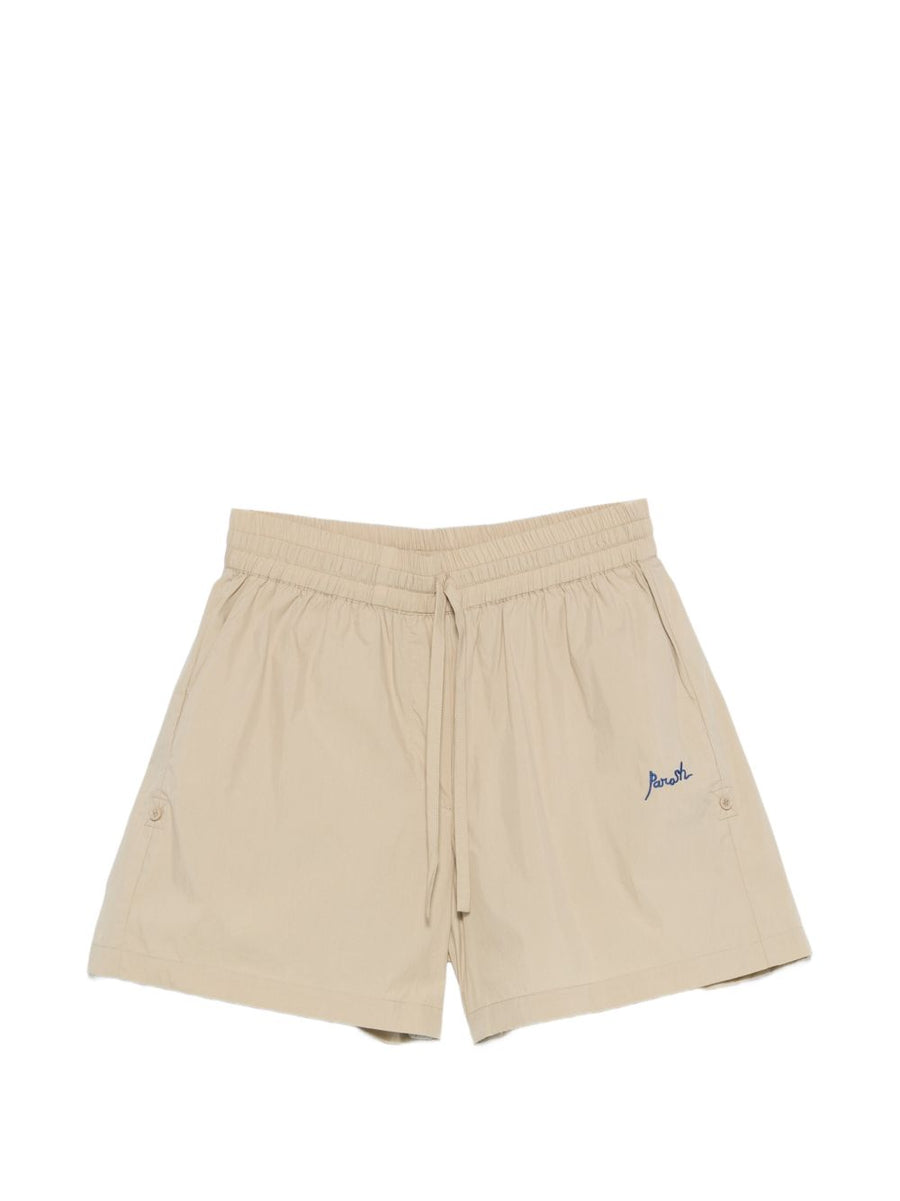 Parosh Nylon Cotton Blend Shorts Beige Unisex Streetwear with Drawstring Elastic Waistband