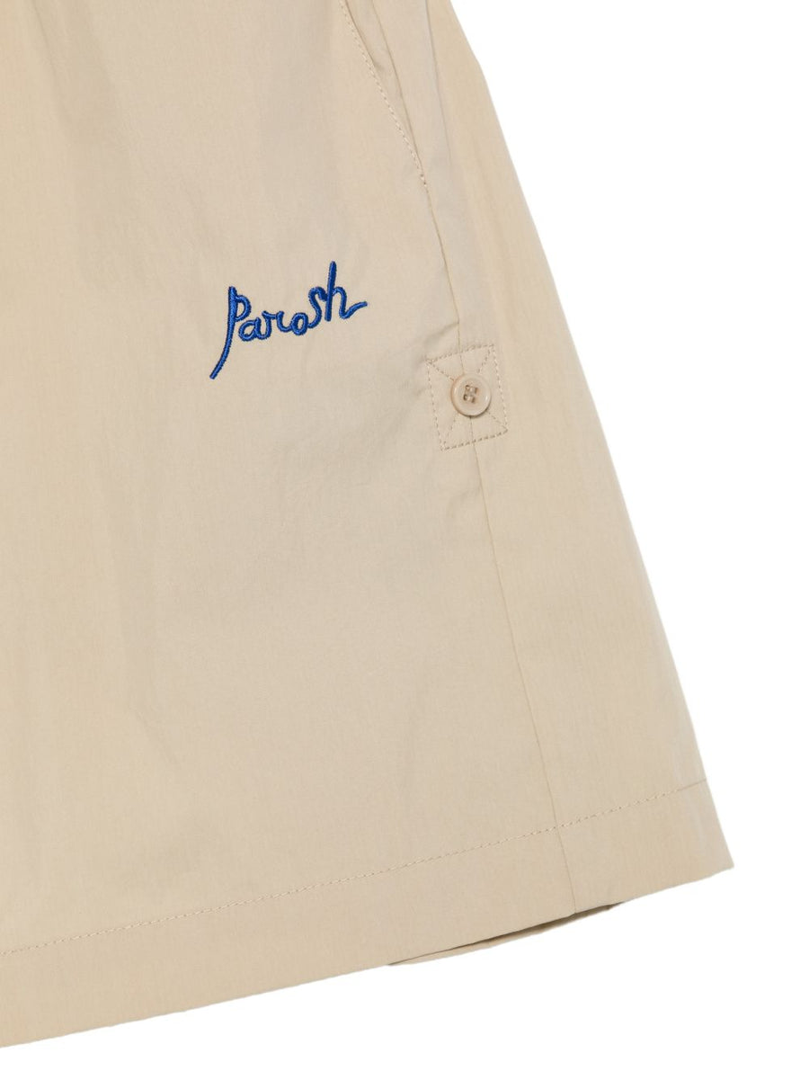 Parosh Nylon Cotton Blend Shorts Beige Unisex Streetwear with Drawstring Elastic Waistband