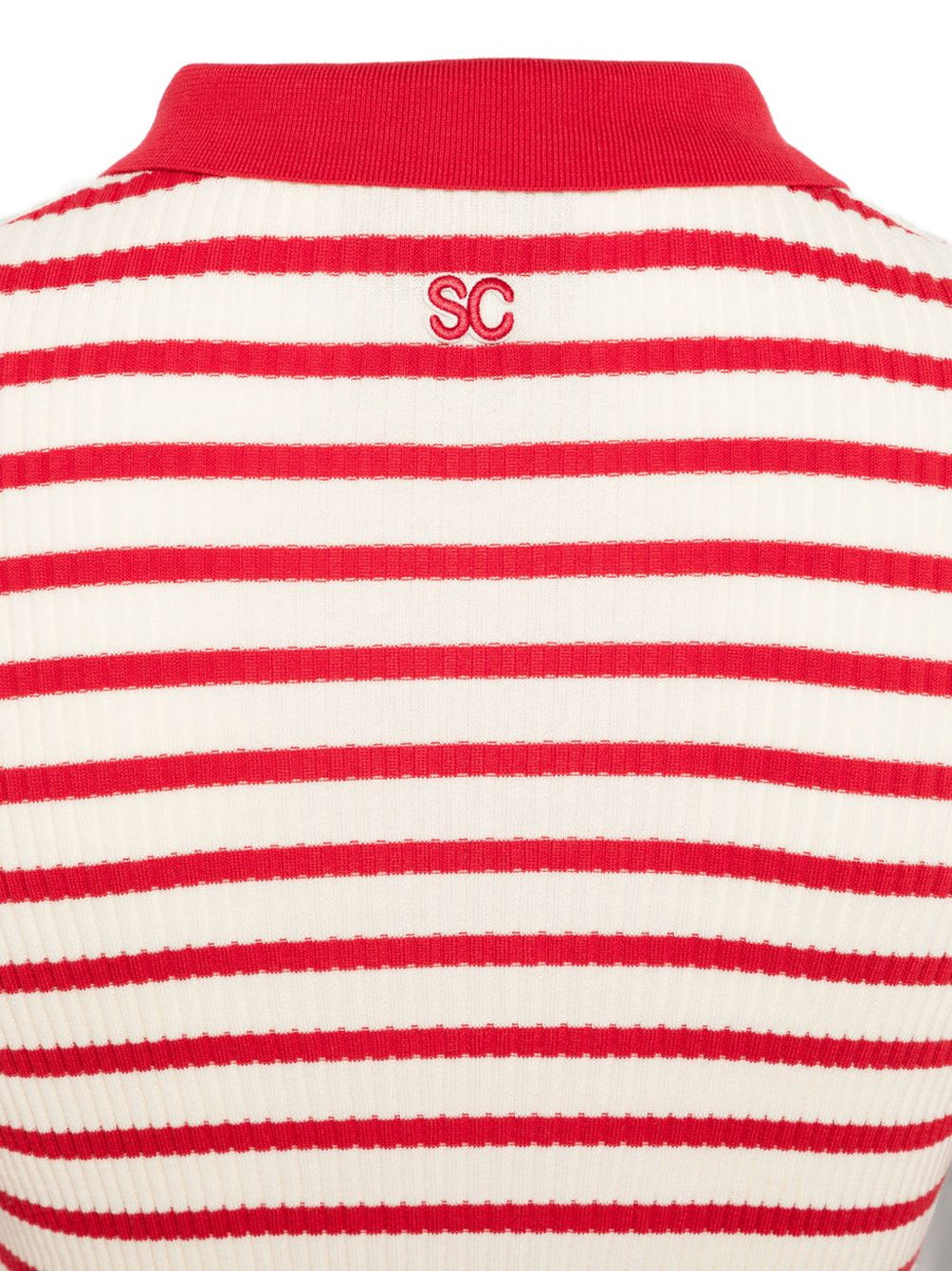 Semicouture Women Cotton Polo Shirt With Ivory And Red Stripes For Everyday Luxury And Versatility