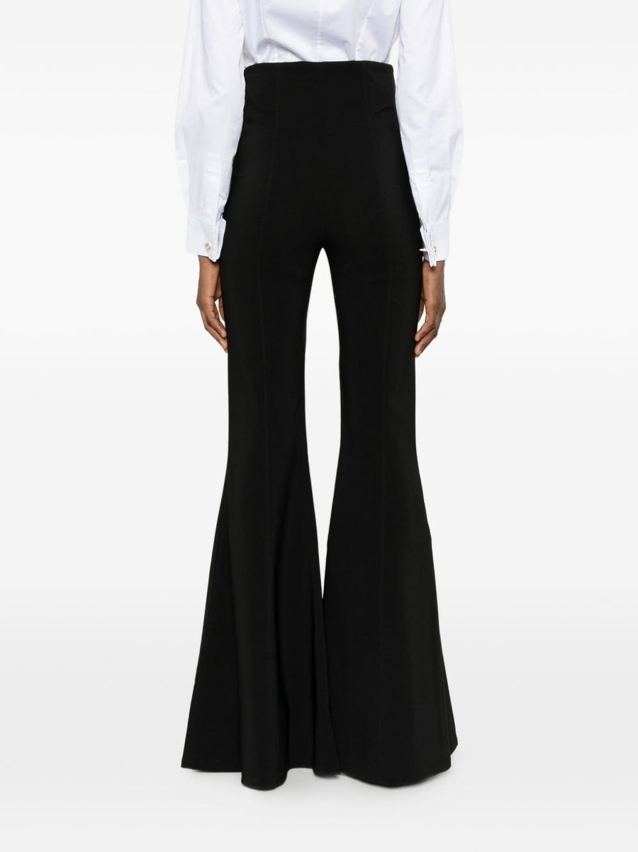 Catalina Flared Leg Trousers for Women Black Panelled Sleek Structured Silhouette Day to Night Versatile