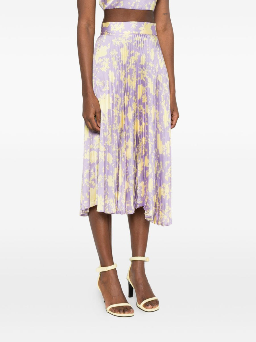 Catalina Lilac Floral Print Midi Skirt With Pleated Silhouette For Women Resort Ready