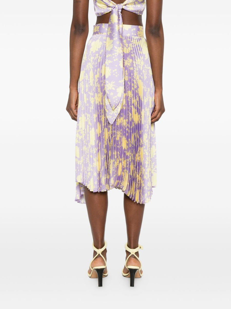 Catalina Lilac Floral Print Midi Skirt With Pleated Silhouette For Women Resort Ready