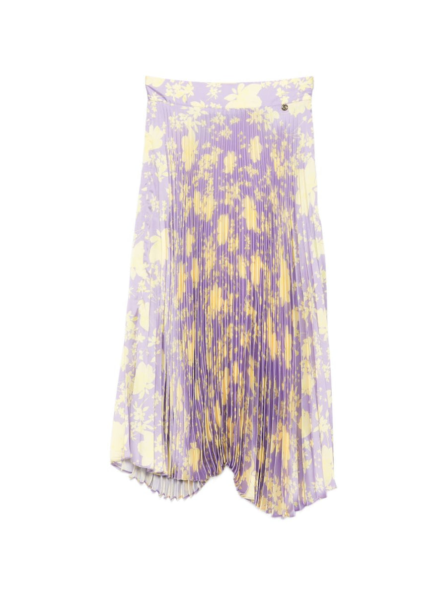 Catalina Lilac Floral Print Midi Skirt With Pleated Silhouette For Women Resort Ready