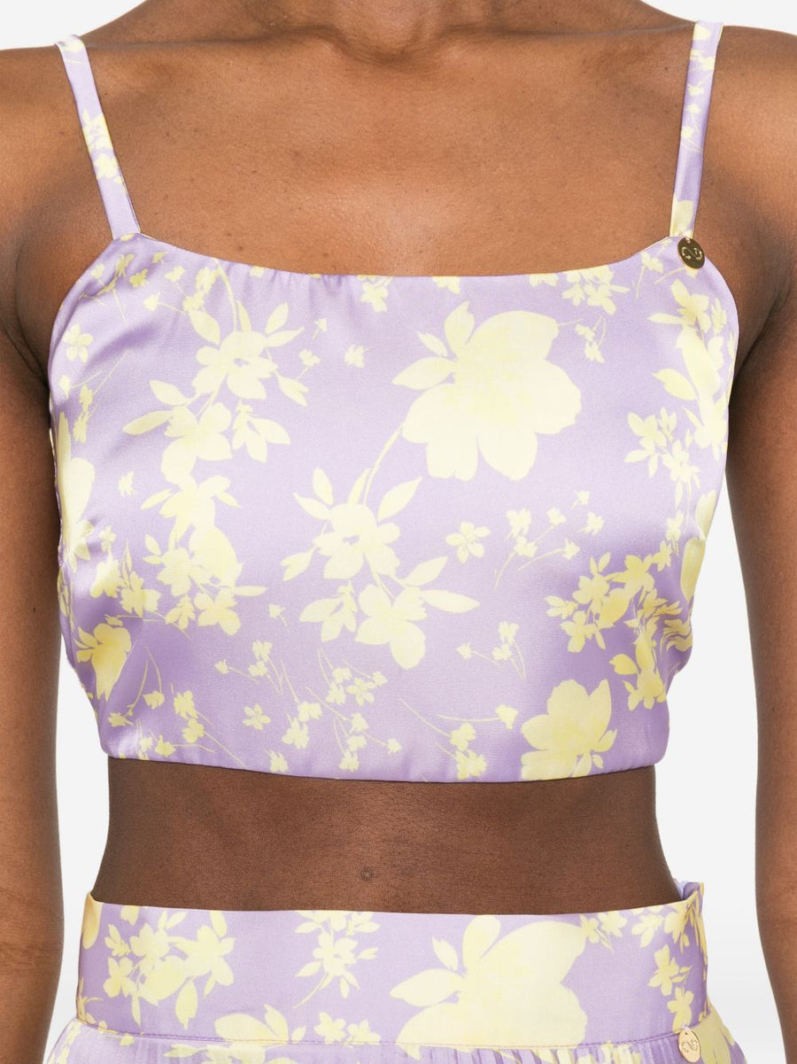 Catalina Lilac Floral Top With Tie Front For Women Resort Ready Polyester Blouse Vacation Wardrobe Essential
