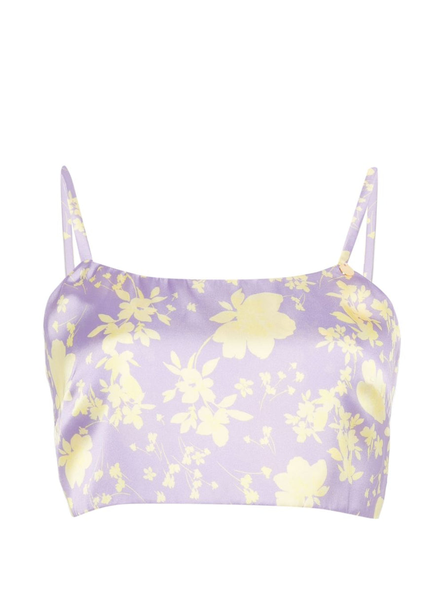 Catalina Lilac Floral Top With Tie Front For Women Resort Ready Polyester Blouse Vacation Wardrobe Essential