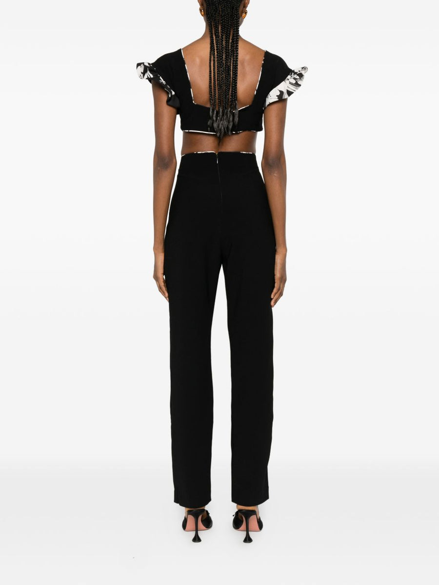Catalina Cutout Jumpsuit With Multicolor Ruffled Sleeves For Women Side Cutout Square Neck Eveningwear