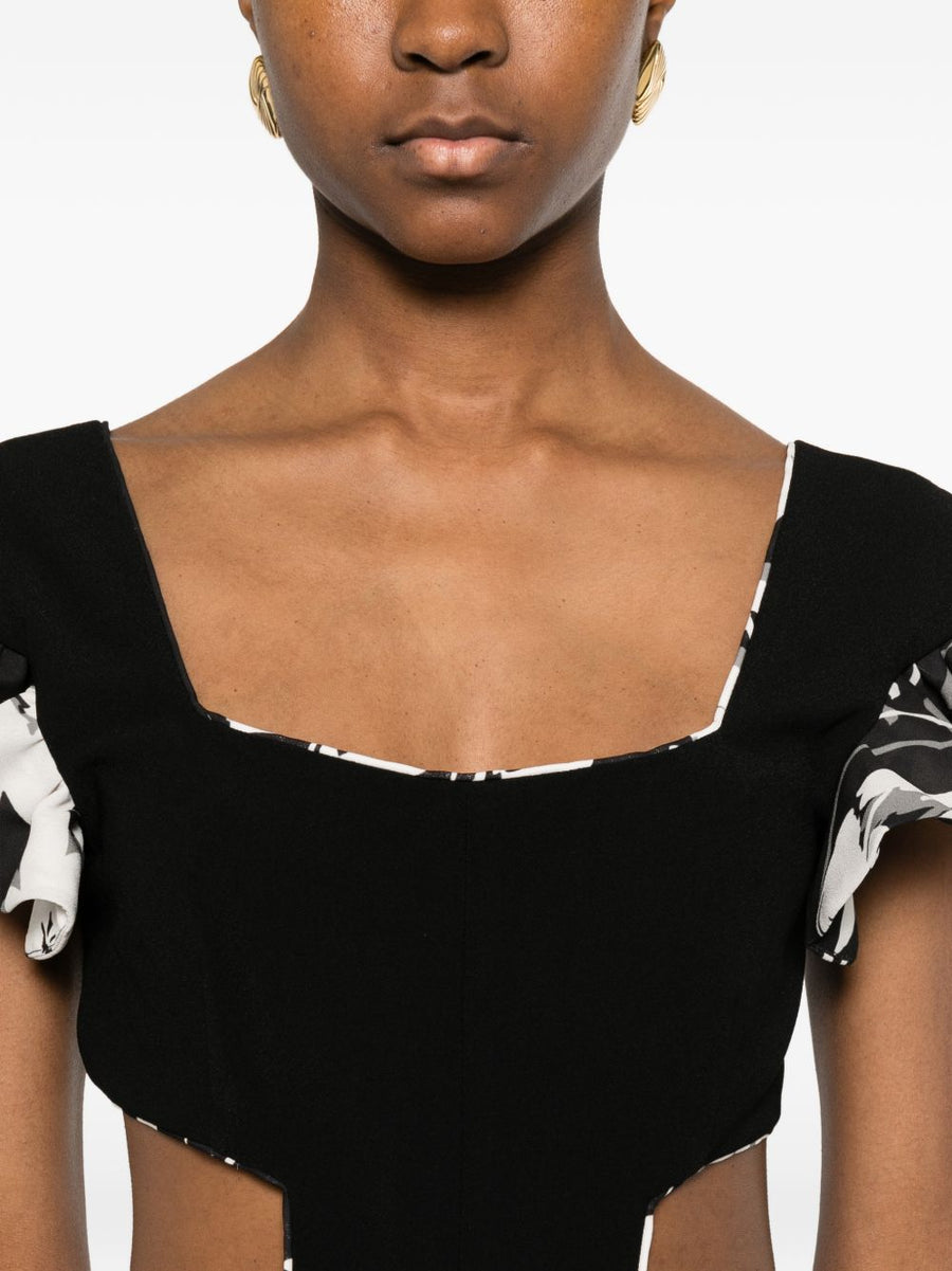 Catalina Cutout Jumpsuit With Multicolor Ruffled Sleeves For Women Side Cutout Square Neck Eveningwear