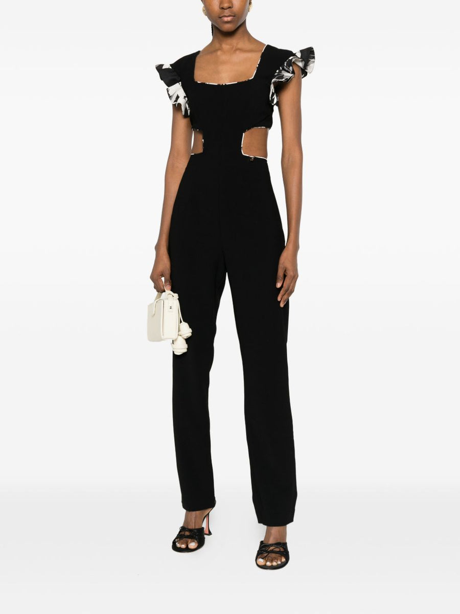 Catalina Cutout Jumpsuit With Multicolor Ruffled Sleeves For Women Side Cutout Square Neck Eveningwear
