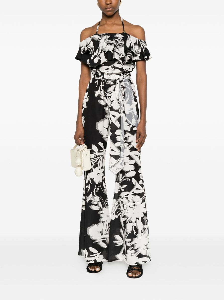 Catalina Floral Printed Jumpsuit For Women With Adjustable Tie Fastening And Flattering Fit Black Base