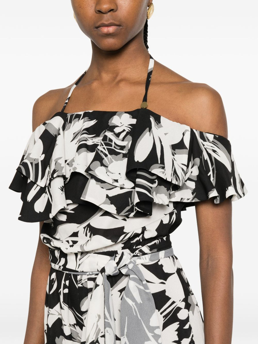 Catalina Floral Printed Jumpsuit For Women With Adjustable Tie Fastening And Flattering Fit Black Base