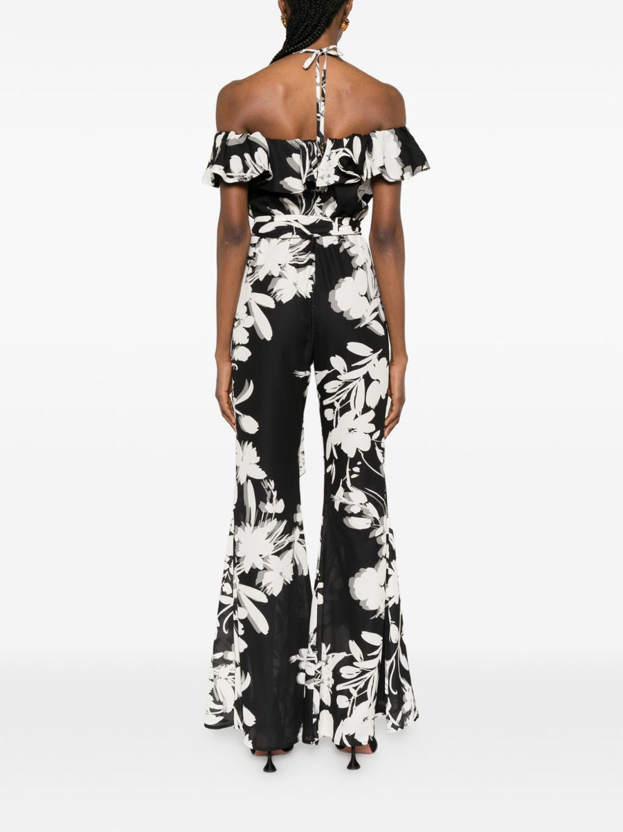 Catalina Floral Printed Jumpsuit For Women With Adjustable Tie Fastening And Flattering Fit Black Base