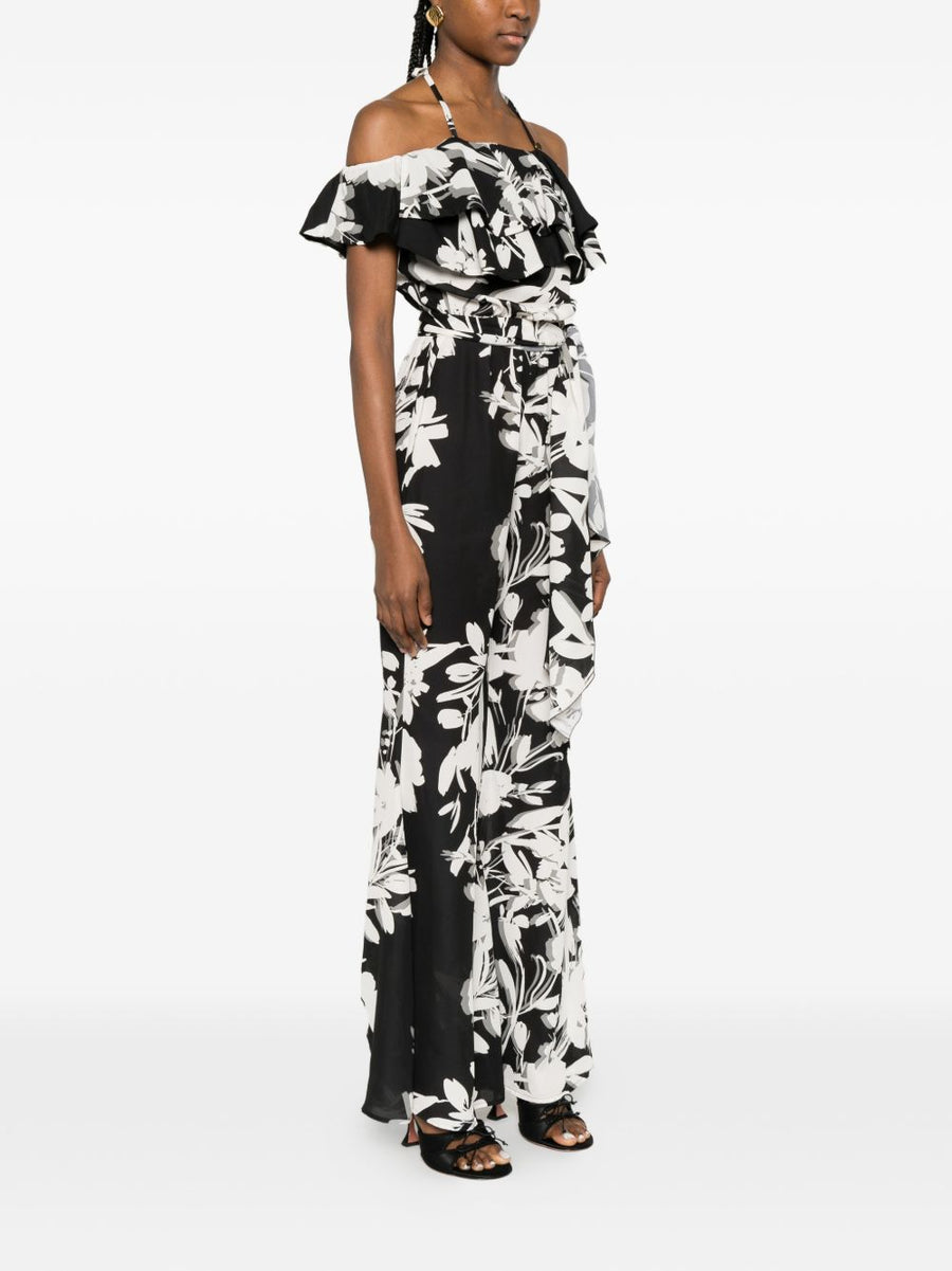 Catalina Floral Printed Jumpsuit For Women With Adjustable Tie Fastening And Flattering Fit Black Base