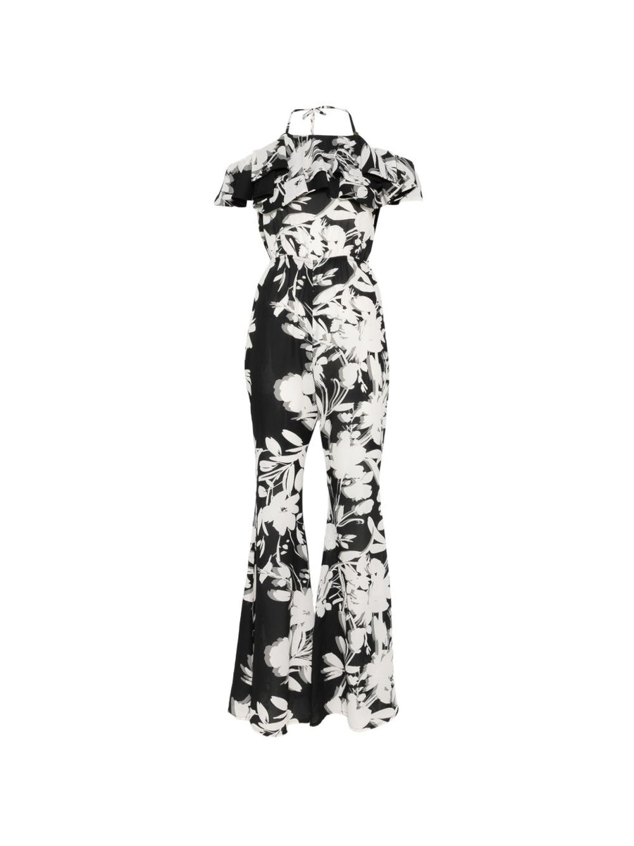 Catalina Floral Printed Jumpsuit For Women With Adjustable Tie Fastening And Flattering Fit Black Base