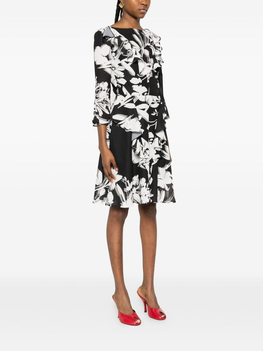 Catalina Printed Short Dress Wrap Front Elegant Floral Resort Wear For Women Ruffle Detail