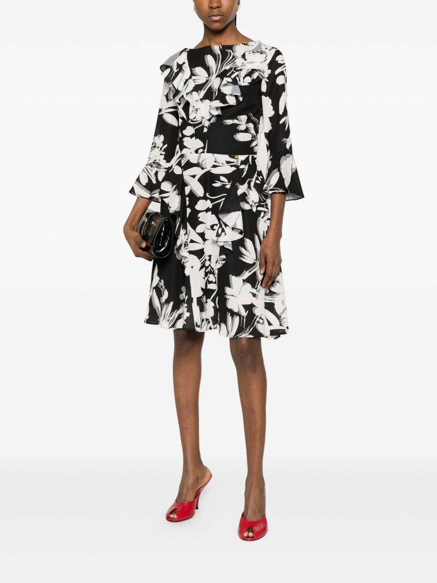 Catalina Printed Short Dress Wrap Front Elegant Floral Resort Wear For Women Ruffle Detail