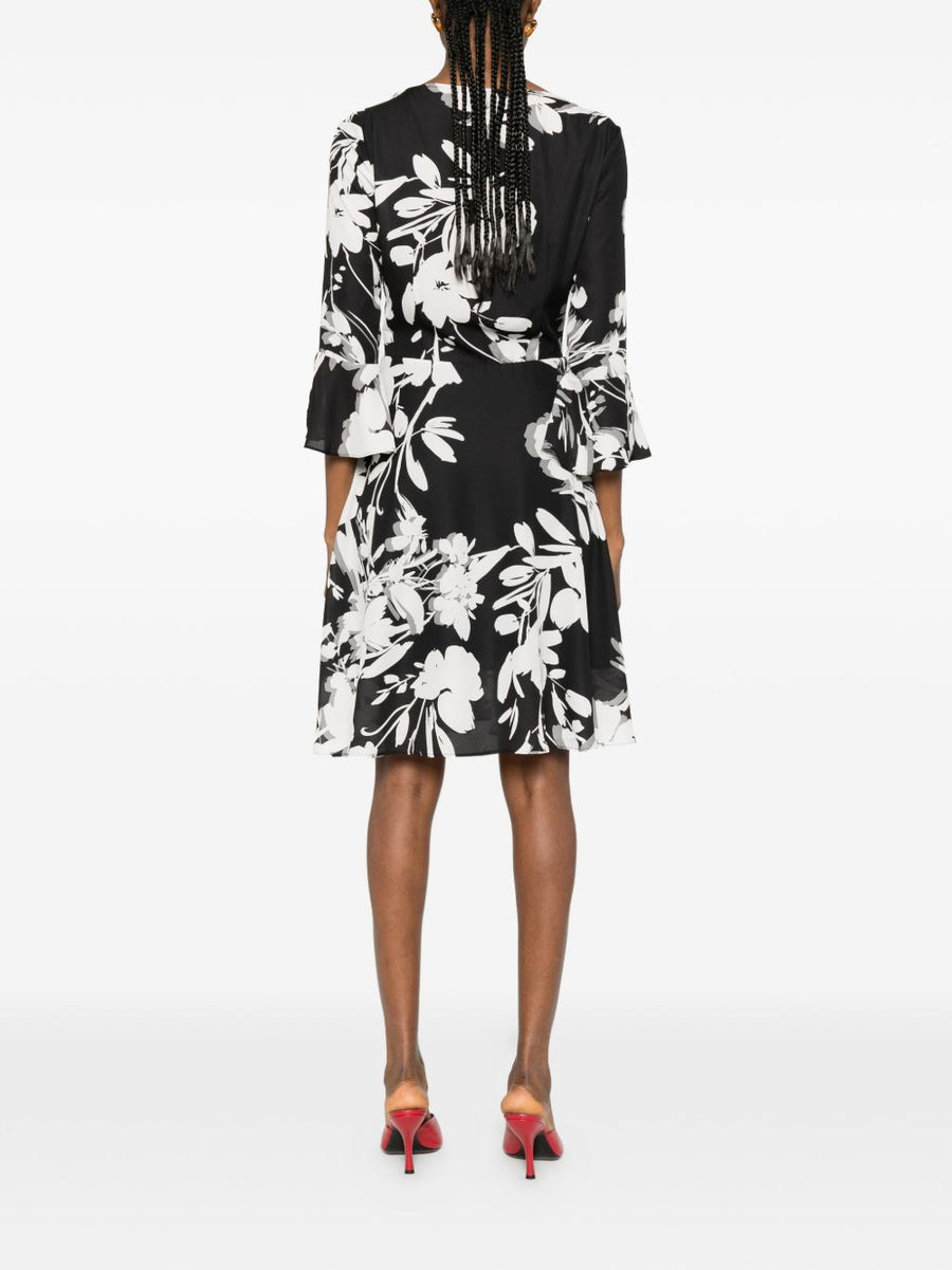 Catalina Printed Short Dress Wrap Front Elegant Floral Resort Wear For Women Ruffle Detail
