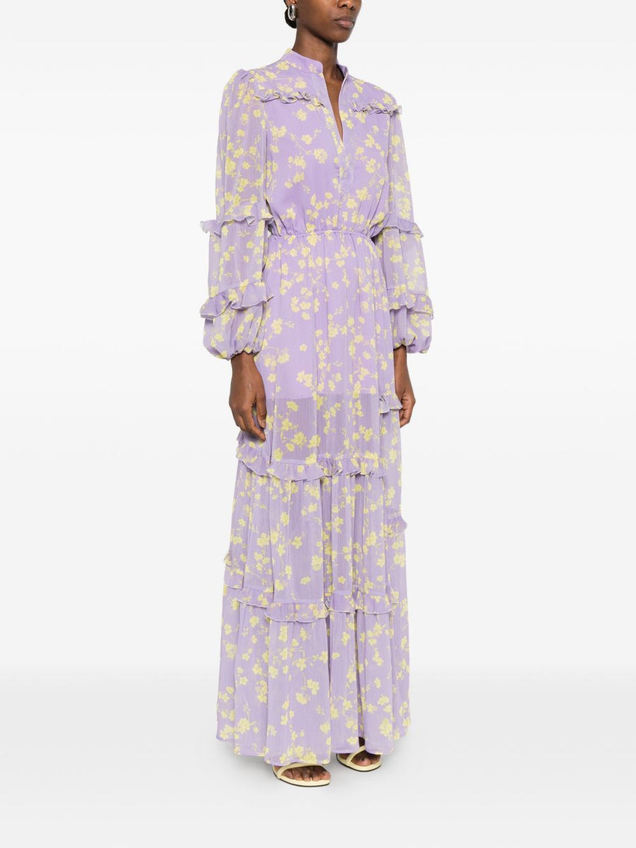 Catalina Chiffon Long Dress for Women Resort Ready Lilac Floral Print Durable and Elegant
