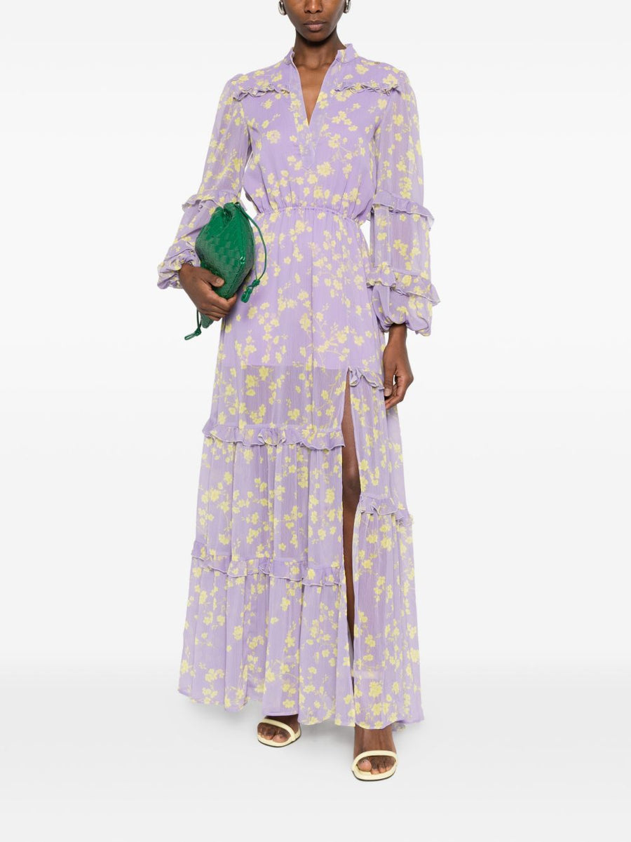 Catalina Chiffon Long Dress for Women Resort Ready Lilac Floral Print Durable and Elegant
