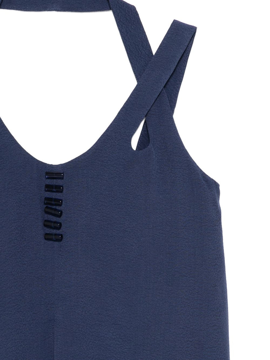 Emporio Armani V-Neck Button-Detail Sleeveless Top Navy For Women Wardrobe Essential Luxury Viscose