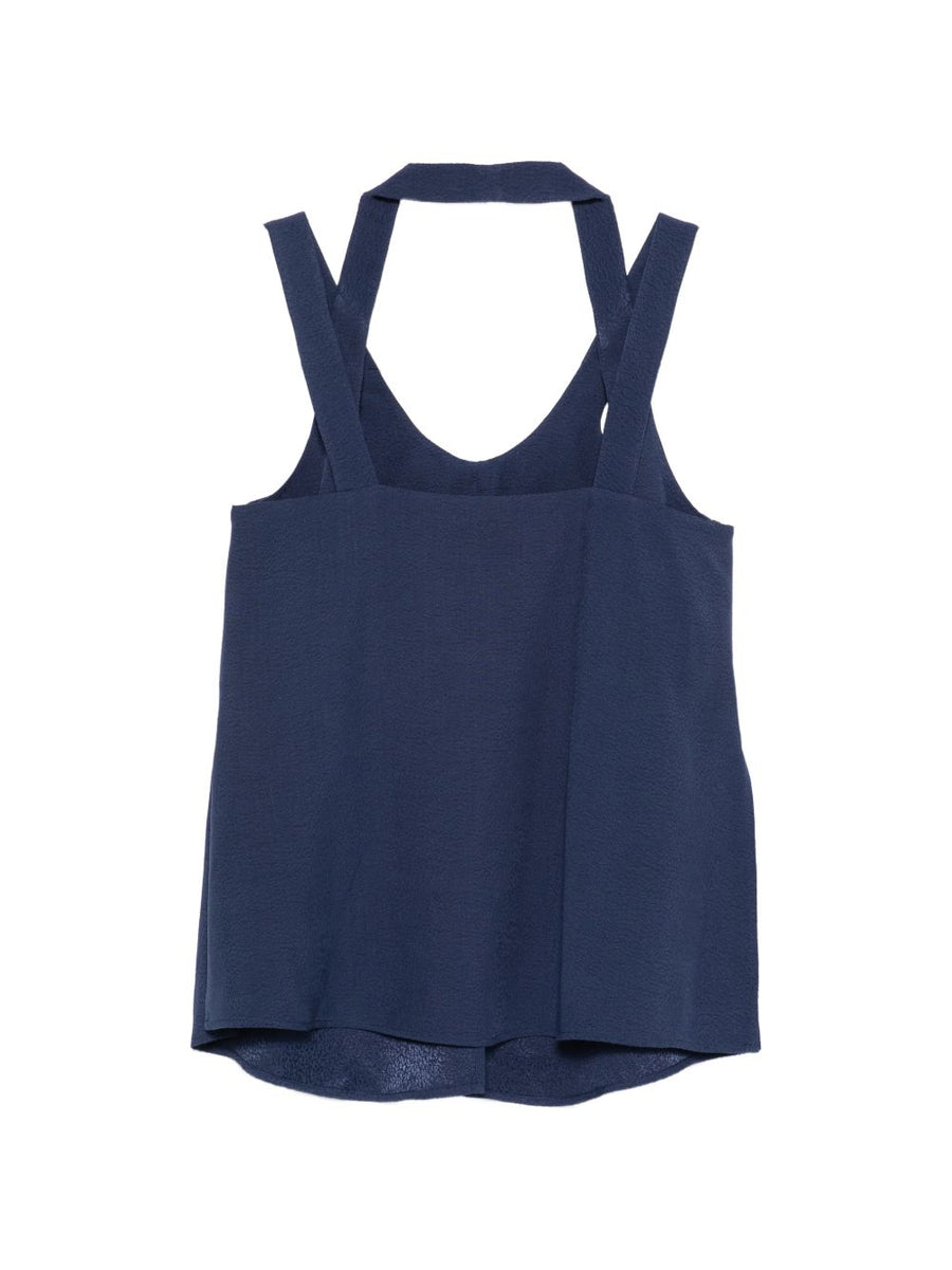Emporio Armani V-Neck Button-Detail Sleeveless Top Navy For Women Wardrobe Essential Luxury Viscose