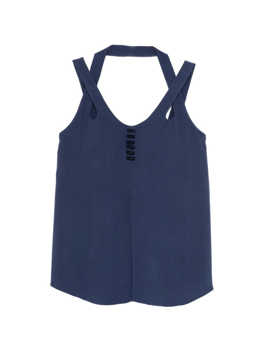 Emporio Armani V-Neck Button-Detail Sleeveless Top Navy For Women Wardrobe Essential Luxury Viscose