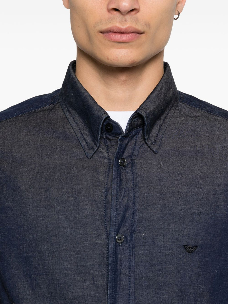 Emporio Armani Navy Denim Cotton Shirt For Men Premium Lyocell Linen Blend Comfort And Versatility