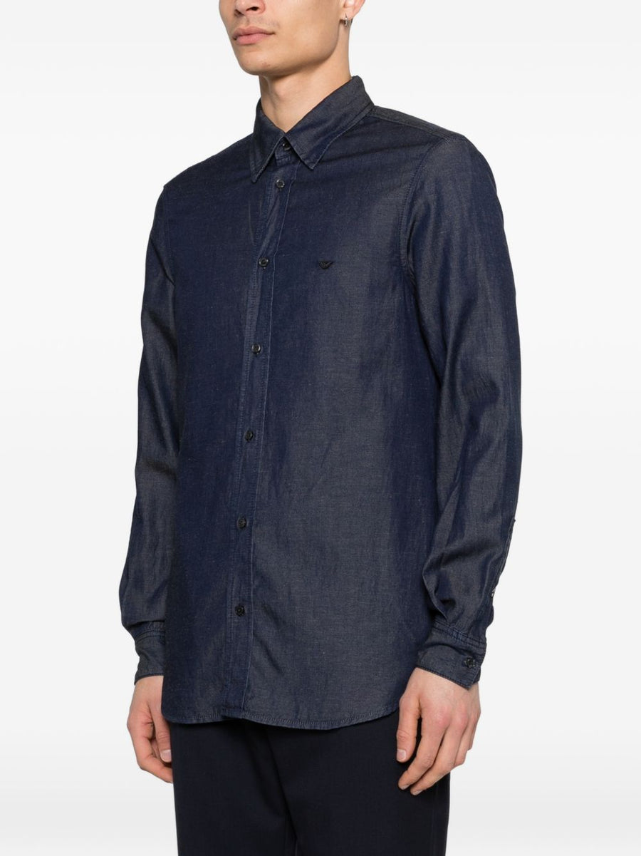 Emporio Armani Navy Denim Cotton Shirt For Men Premium Lyocell Linen Blend Comfort And Versatility
