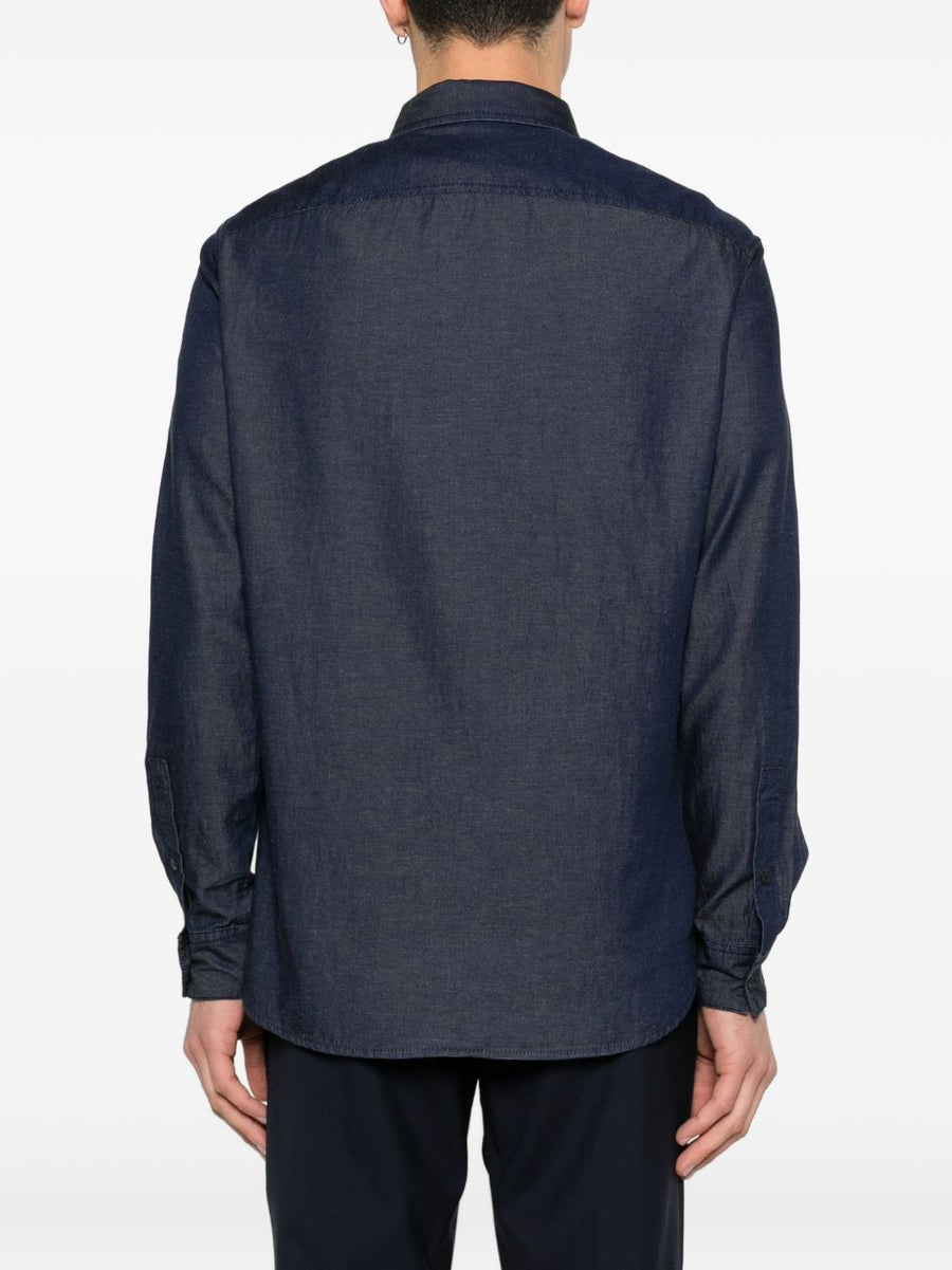 Emporio Armani Navy Denim Cotton Shirt For Men Premium Lyocell Linen Blend Comfort And Versatility