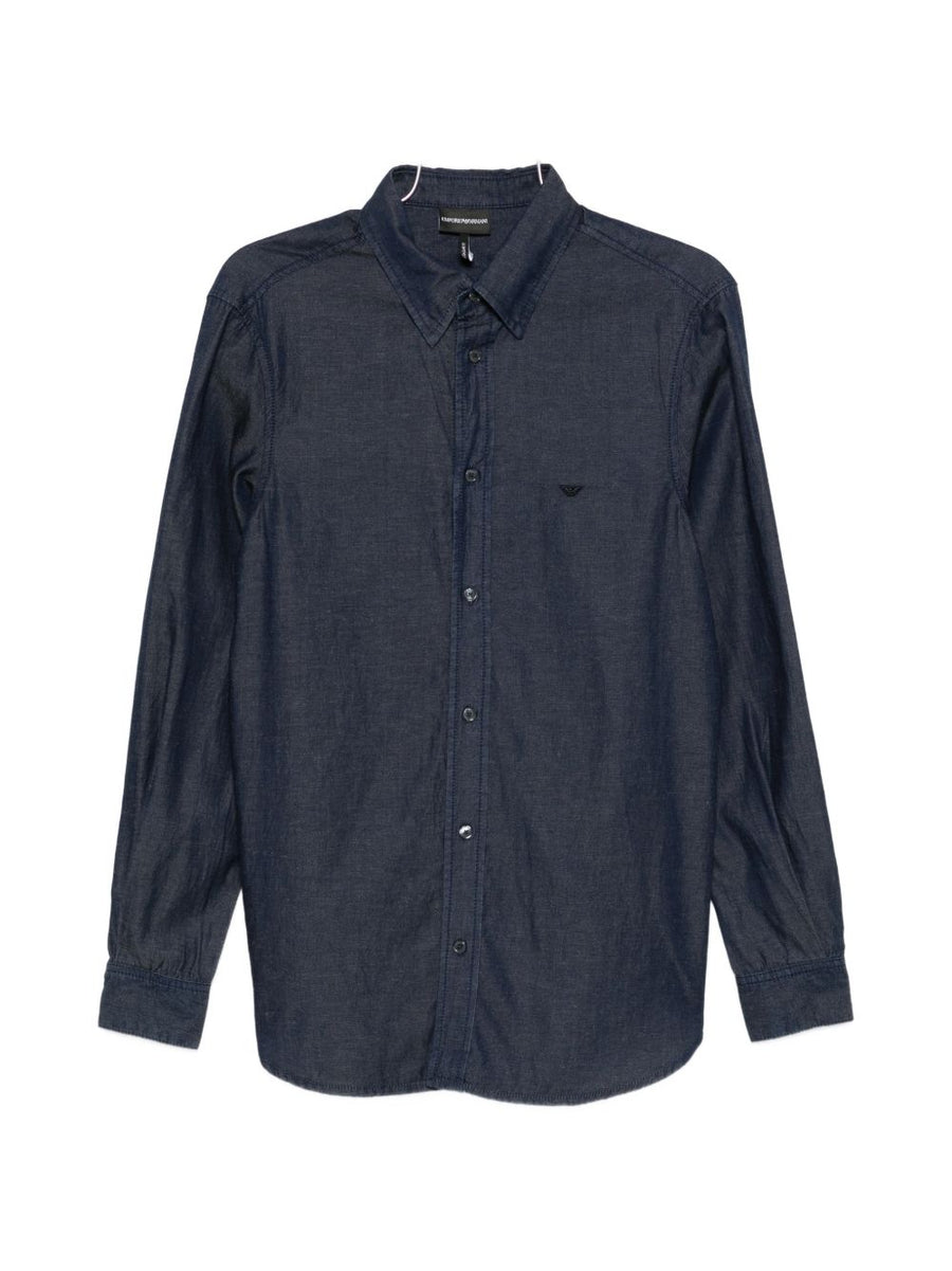 Emporio Armani Navy Denim Cotton Shirt For Men Premium Lyocell Linen Blend Comfort And Versatility