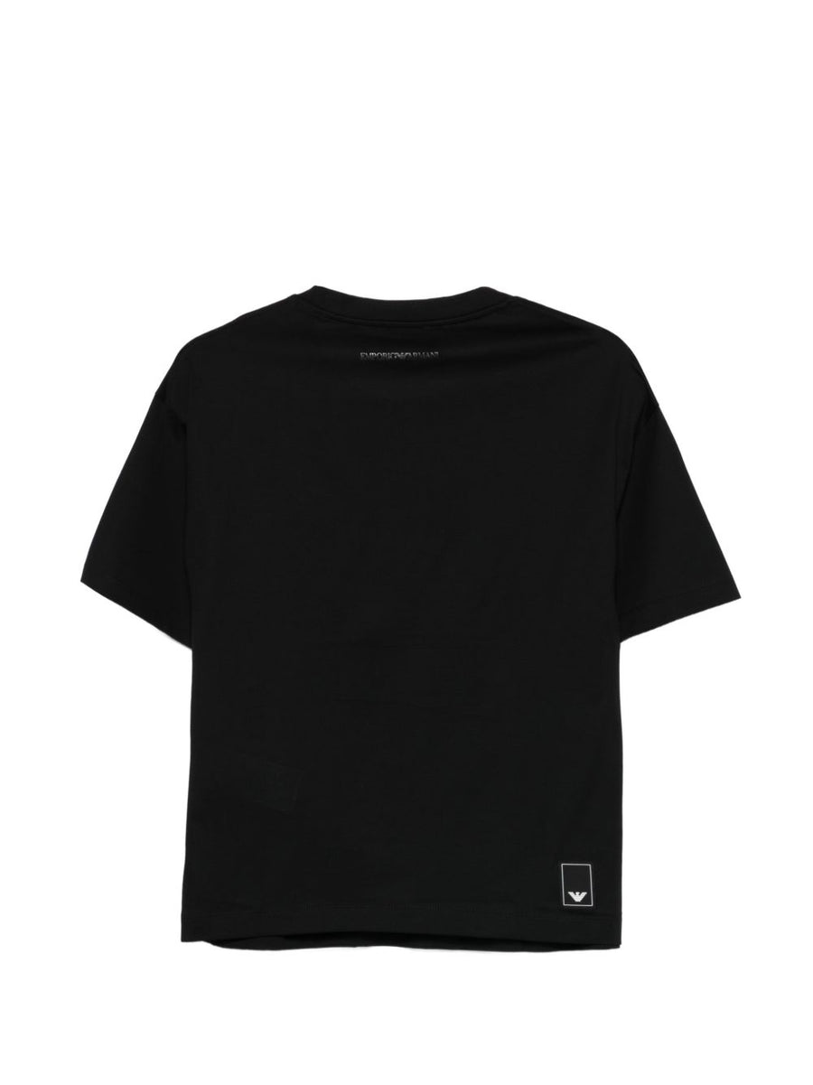 Emporio Armani Logo Black Cotton T Shirt For Women With Chest Pocket Crew Neck And Logo Detail