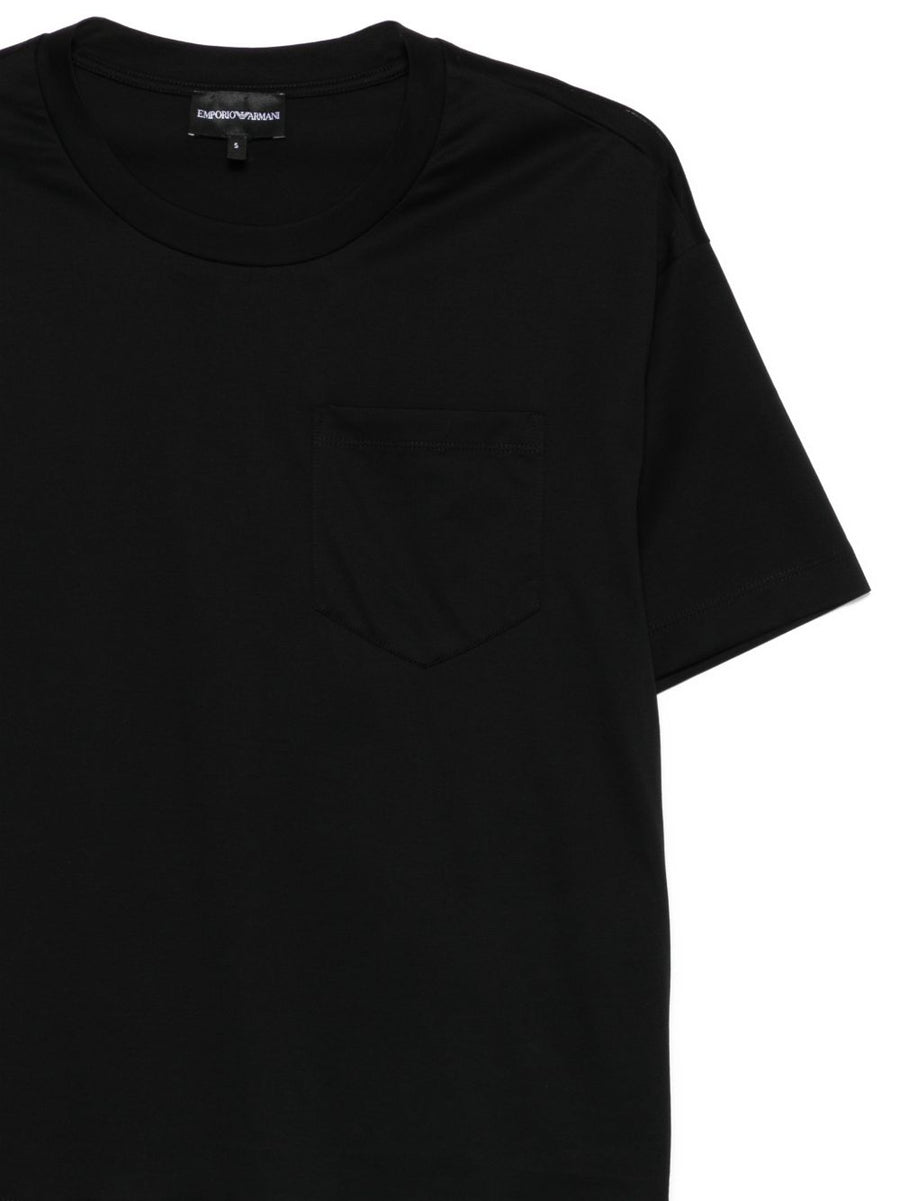 Emporio Armani Logo Black Cotton T Shirt For Women With Chest Pocket Crew Neck And Logo Detail