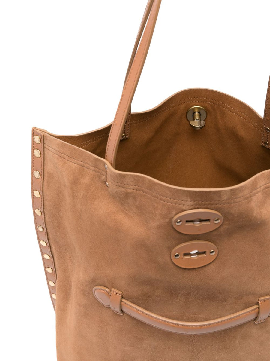 Zanellato A'Spasso Medium Bag Calf Leather Top Handle Studded Trim Women City Bag For Everyday Elegance