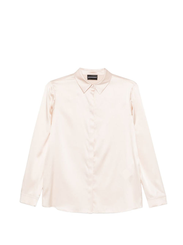 Emporio Armani Silk Shirt For Women Powder Pink Long Sleeve Button Front Luxurious Resortwear Essential